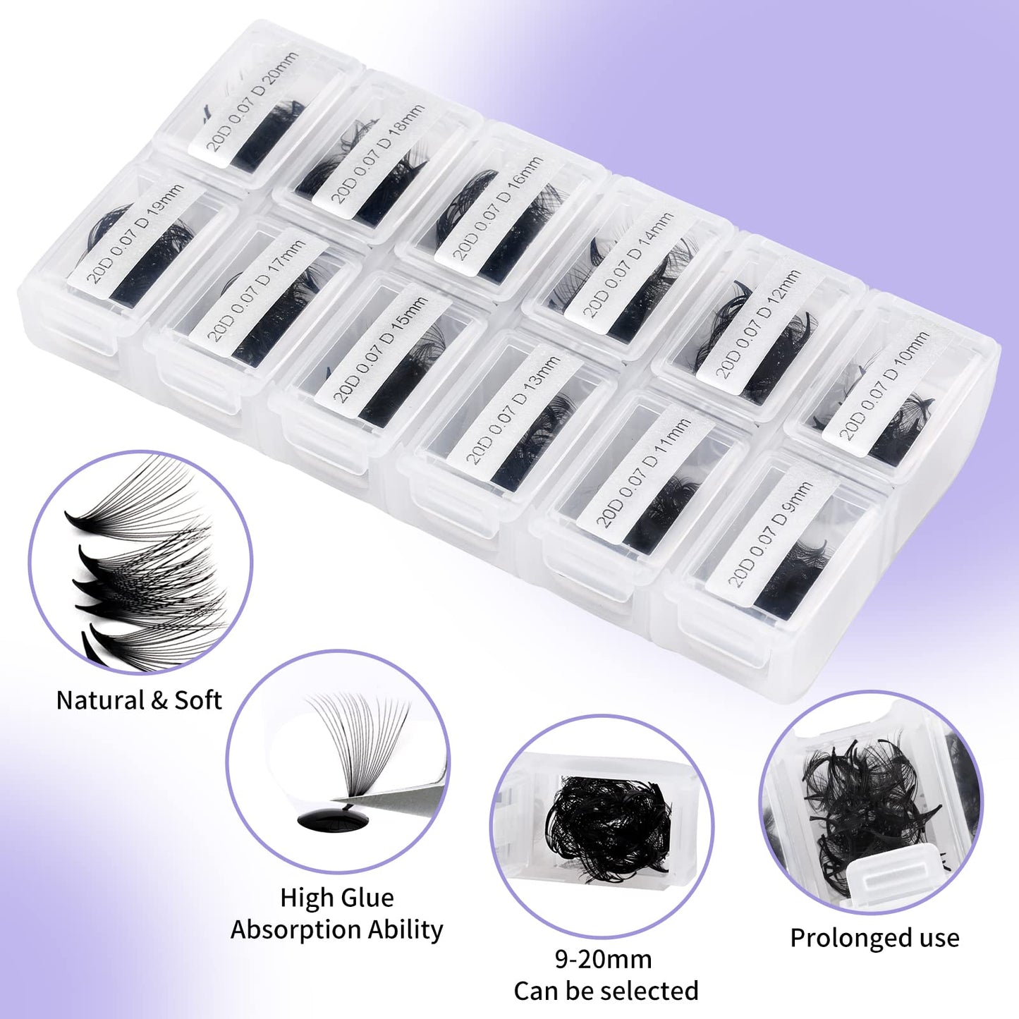 1200 Fans Lash Extension Premade Fans Eyelash Extensions 9-20mm Mixed 20D Eyelash Extension C Curl Pointed Base Volume Lash Extensions Handmade Lash Extensions(1200PCS-20D-0.07-C, 9-20mm mixed tray)