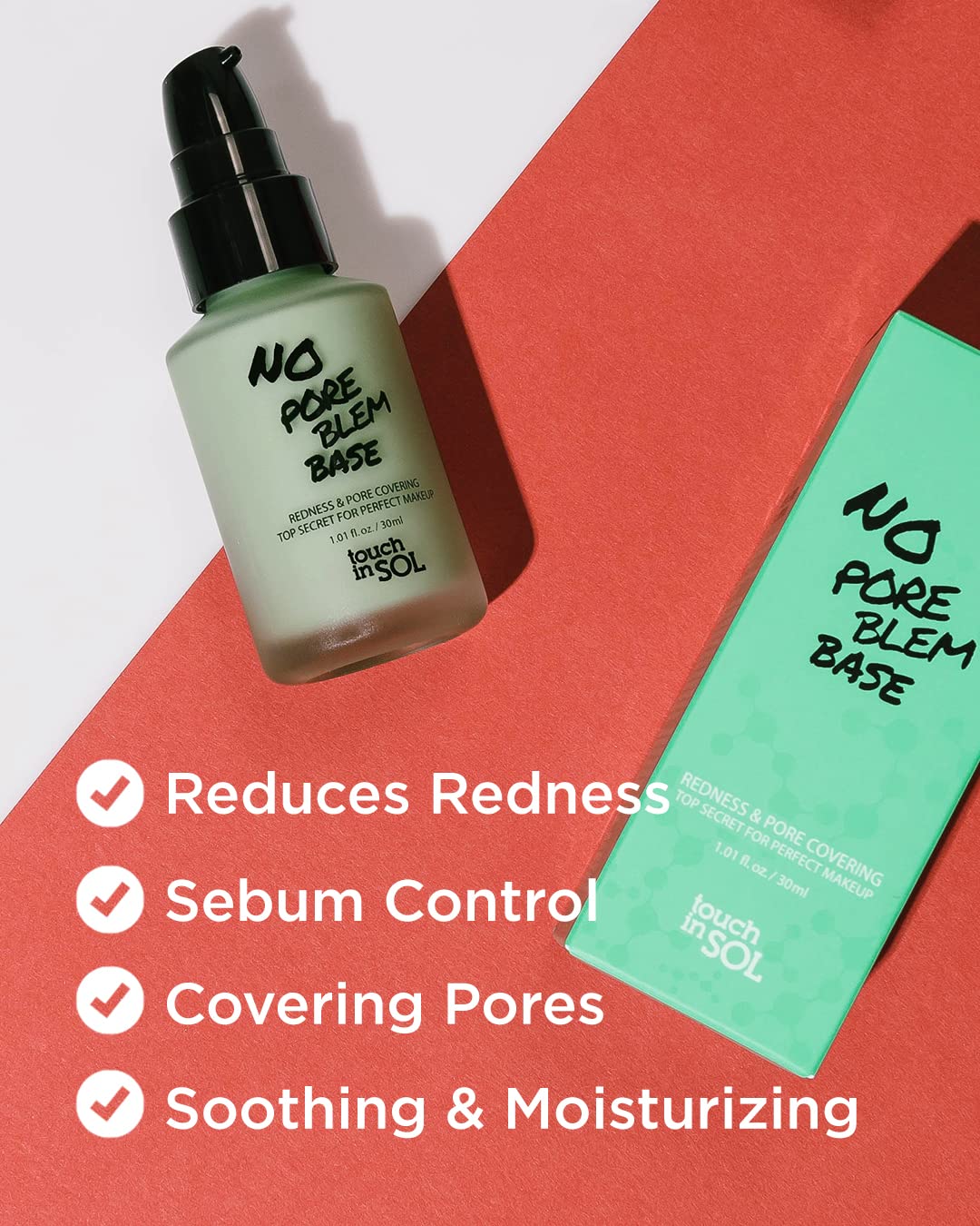 TOUCH IN SOL Redness Correcting Primer - Pore Minimizing Green Toned Base - 1.01 fl. oz. for Rosacea Relief