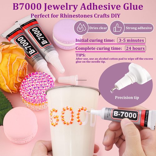 16000Pcs Resin Rhinestones with Tweezers for Crafting, Orange AB 2-6mm Mixed Sizes Bedazzling Crystal with 3Pcs 10ml B7000 Jewelry Glue for DIY Crafts Clothing Tumblers Shoes Fabric Nail Art