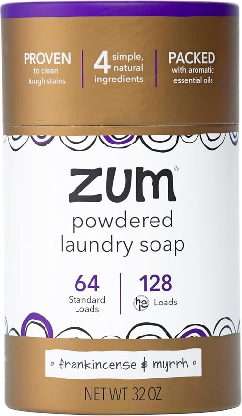 Indigo Wild Zum Powdered Laundry Soap - Plant-Based Formula with Baking Soda & Essential Oils - 64 Loads (32 oz) - Frankincense & Myrrh