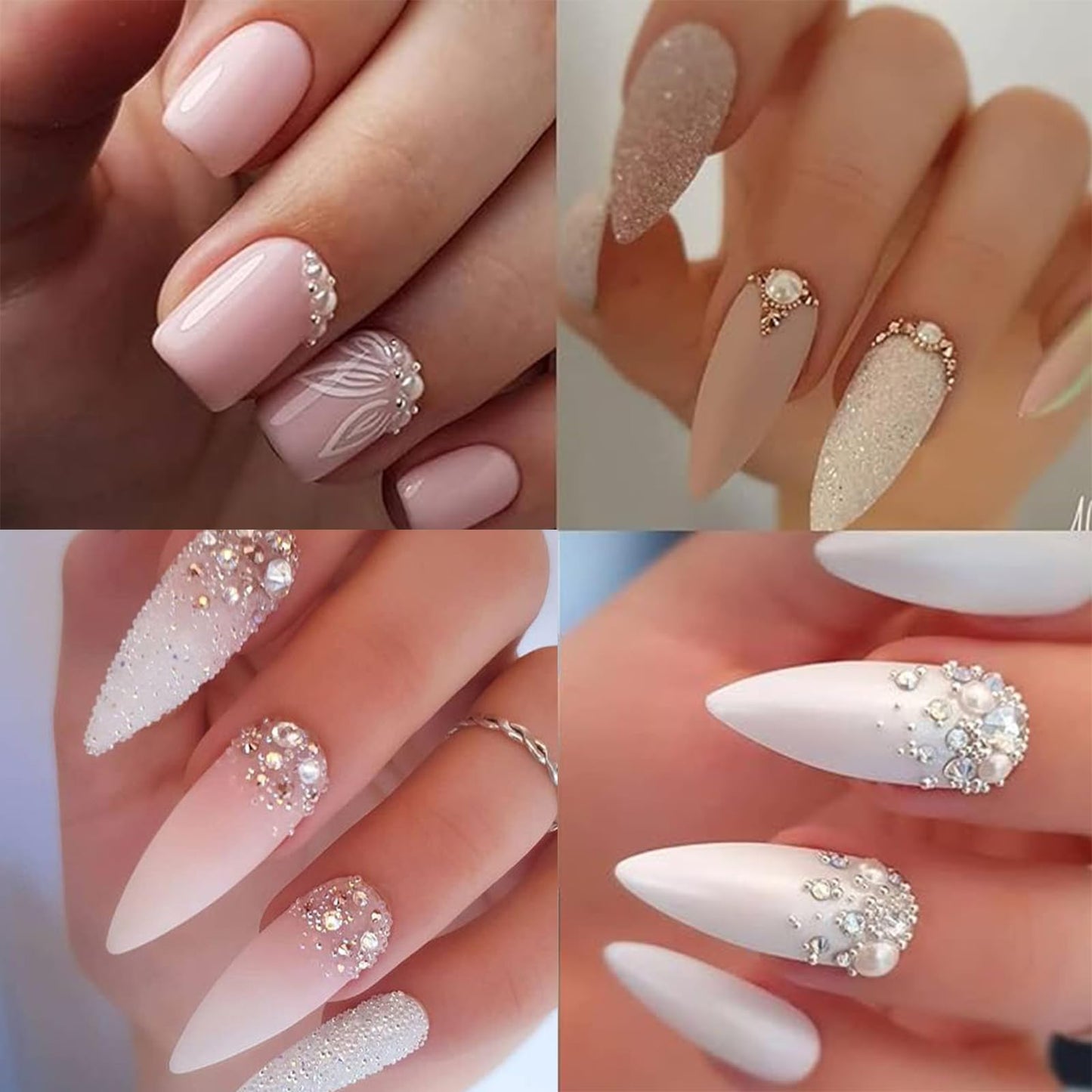 VOTACOS Nail Art Pearls with Nail Rhinestones Glue Gel Flatback Pearls Nail Charms Luxurious Nail Supplies Accessories Gold Silver Nail Gems Jewelry Pearls for Women Nail Design