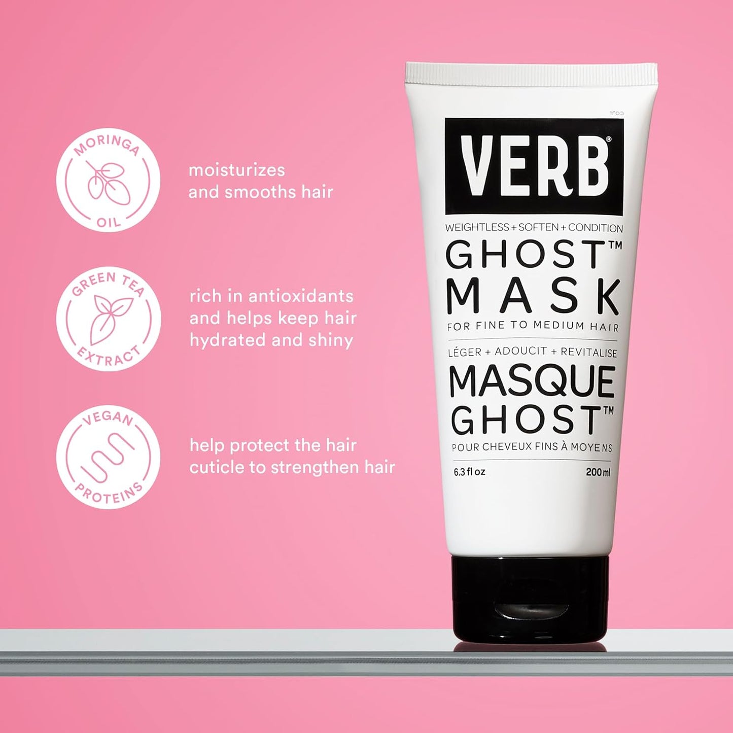 VERB Ghost Hair Mask - Deep Conditioning Treatment with Moringa Oil | 6.3 fl oz - Vegan, No Parabens