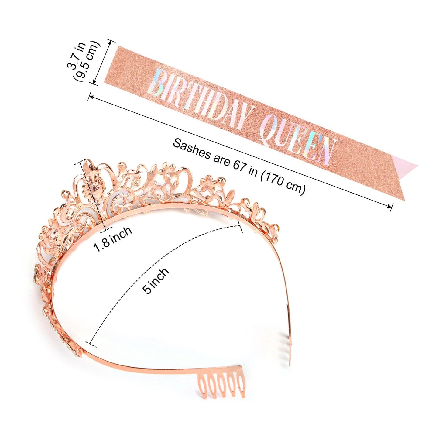 "Birthday Queen" Sash & Crystal Tiara Kit COCIDE Birthday Silver Tiara and Crowns for Women Birthday Sash for Girls Birthday Decorations Set Rhinestone Headband Hair Accessories Glitter Sash for Party (Champagne Tiara + Champagne Sash)