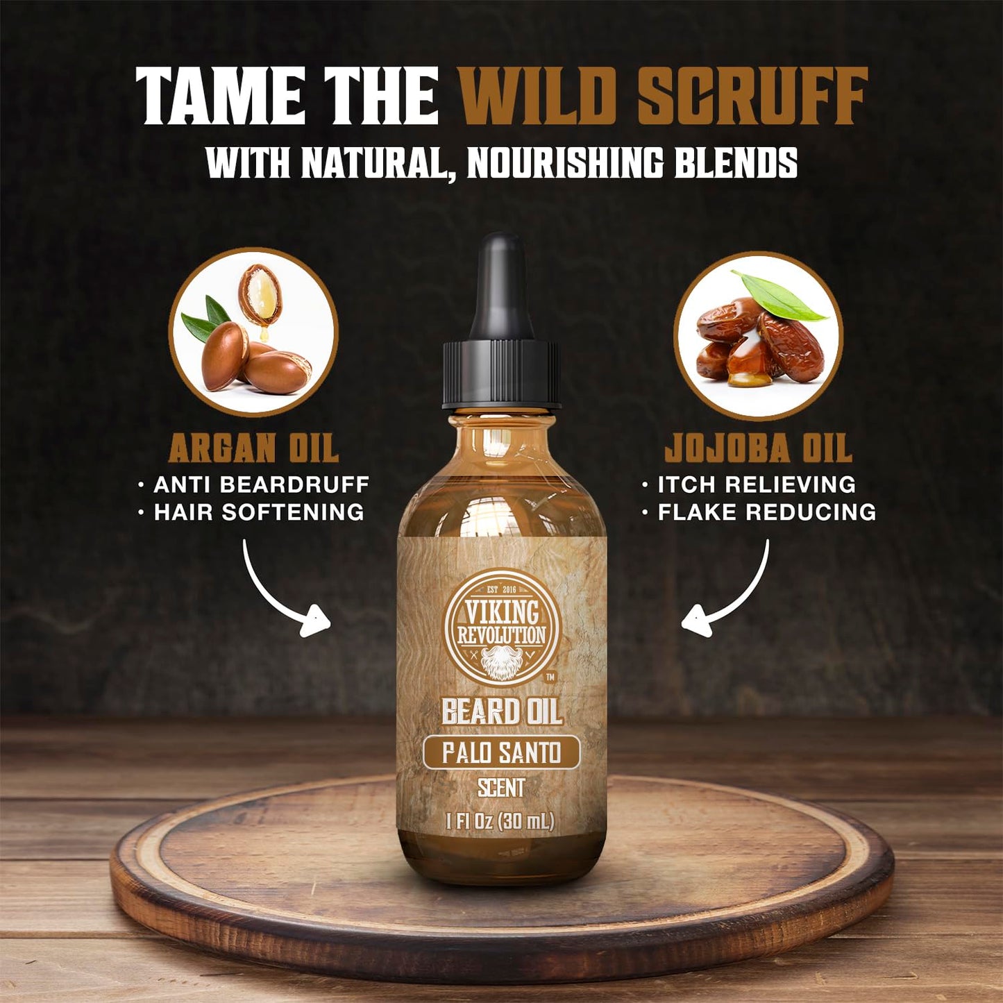 Viking Revolution Palo Santo Beard Oil - Natural Argan & Jojoba Oil Beard Conditioner | Softens & Moisturizes (1 Pack)