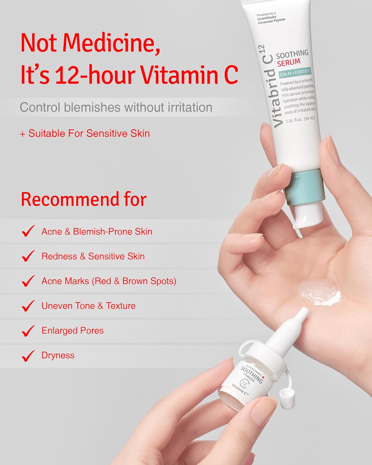 VITABRID C12 Vitamin C Soothing Serum for Acne-Prone Skin - Reduces Redness & Pores - 1.01 fl. oz.