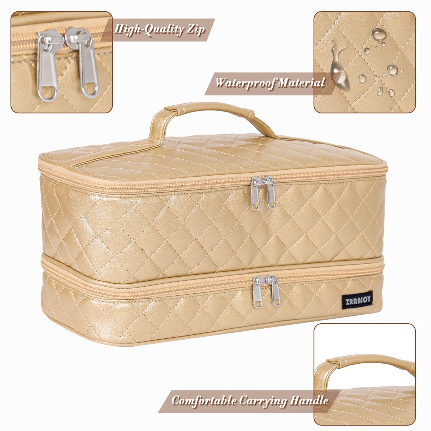 ZRRAJOY Double Layer Storage Case For Shark Flexstyle, Travel Carrying Case For Shark 430/440 Flexstyle, Organizer Bag For Shark Flexstyle/Dyson Airwrap Styler Attachments (Gold)