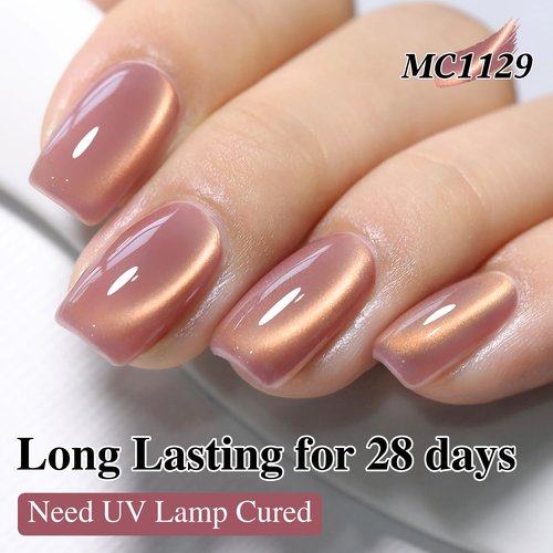 Double Rhythm 15ML Ice Glass Cat Eye Gel Polish with Magnet Holographic Glitter Shimmer Translucent Sheer Color Salon Soak Off Magnetic Nail at Home (Golden Violet-MC1129)
