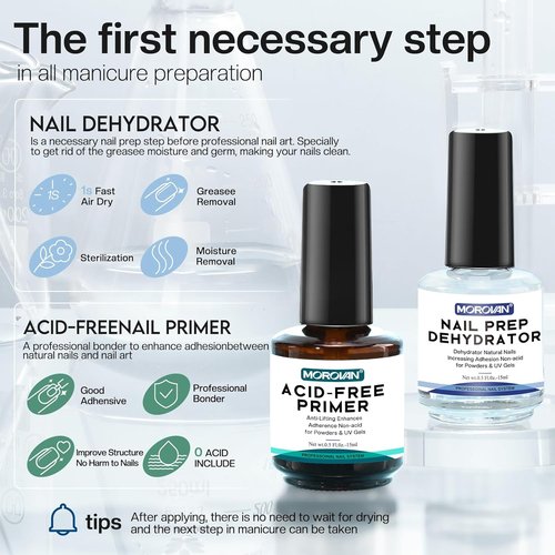 Morovan Professional Nail Prep Primer - Acid-Free Dehydrator for Acrylic & Gel Polish | Fast-Dry Bonding Agent Gift Set