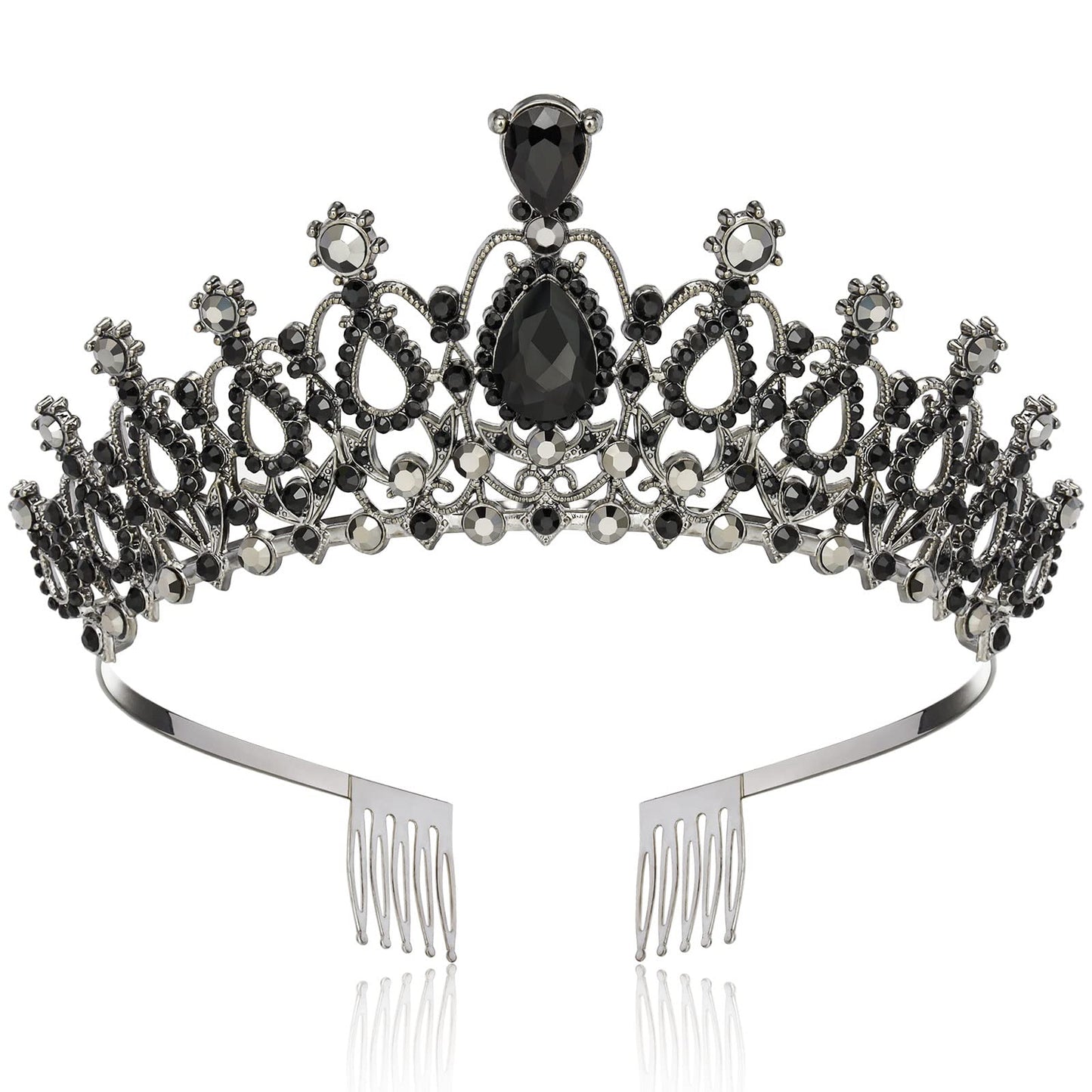 Makone Crowns for Women, Princess Crown, Crystal Crown for Bridal, Wedding, Pageant, Birthday, Party-Gun Black,Black Diamond