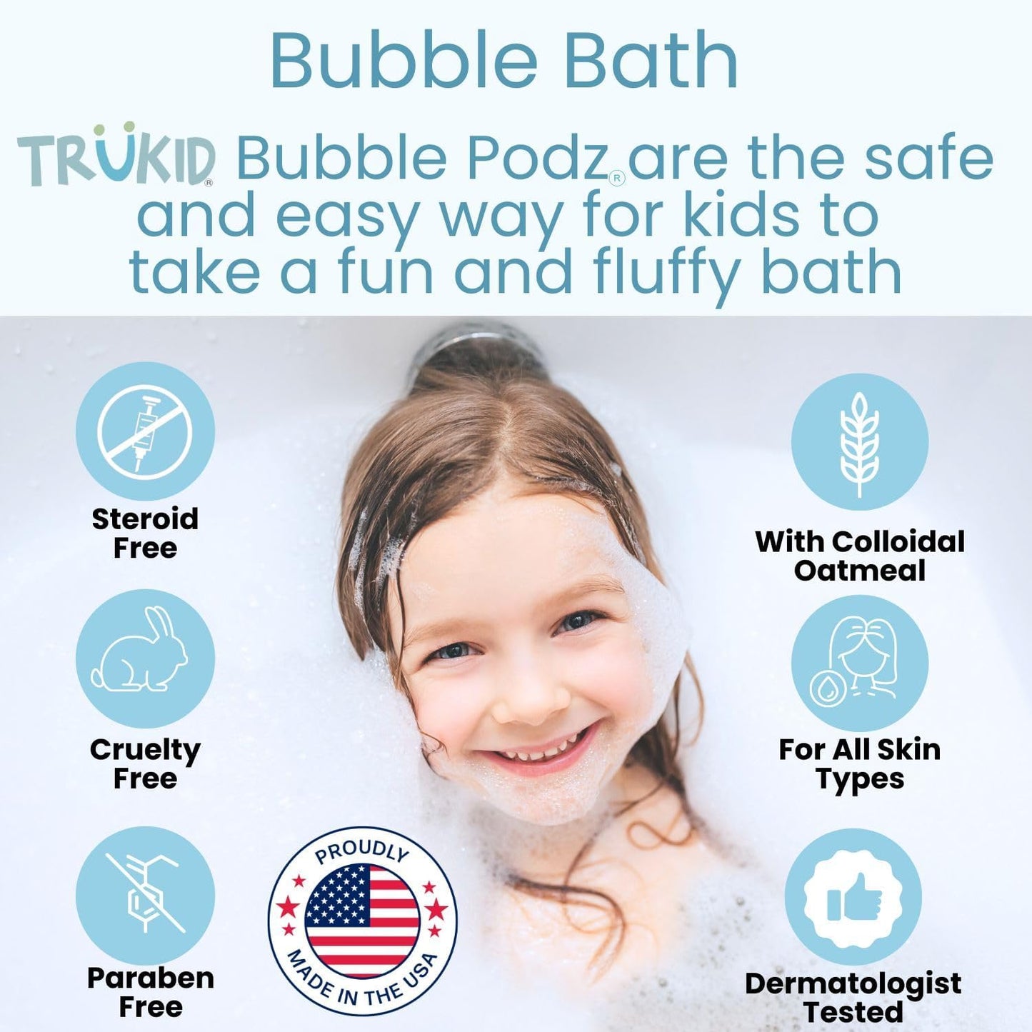 TruKid Bubble Podz | Gentle Bubble Bath for Kids & Toddlers | Eczema-Friendly, pH Balanced, Unscented (24 Podz)