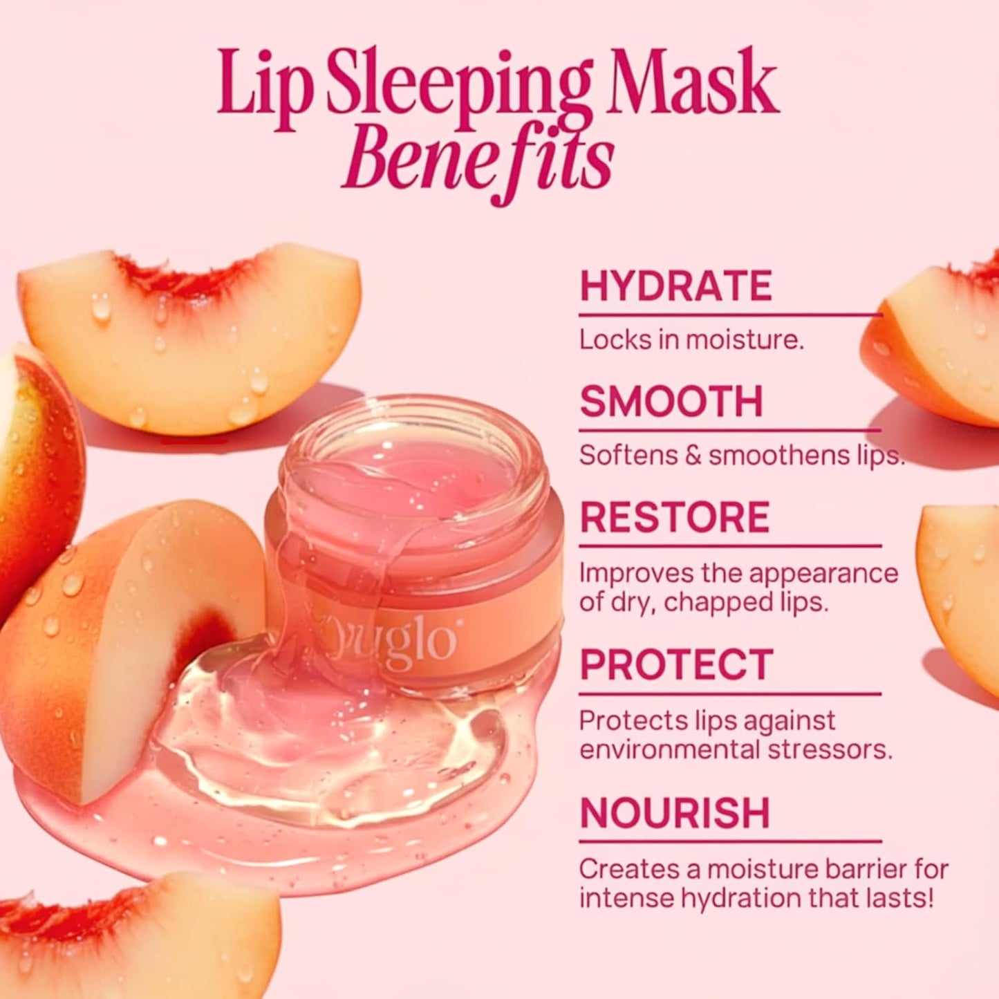 YUGLO Lip Sleeping Mask Peach - Hydrating Overnight Lip Moisturizer & Plumping Gloss Balm