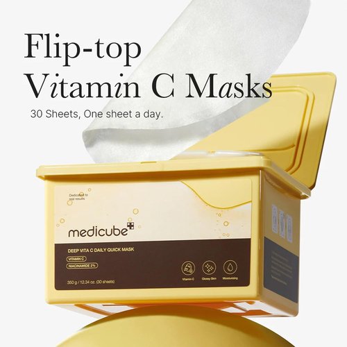 Medicube Deep Vita C Daily Quick Sheet Masks - Vegan Certified, Triple Vitamin Complex for Radiance | 30 Sheets