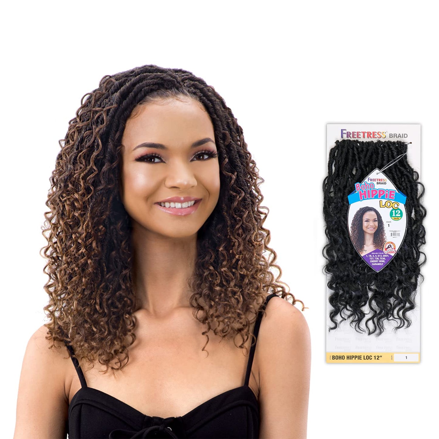 Freetress Synthetic Crochet Braid - BOHO HIPPIE LOC 12 Inch (1B Off Black)