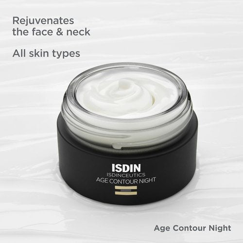 ISDIN Age Contour Night Cream - Revitalizing Face & Neck Treatment with Melatonin & Peptides | 1.8 Oz