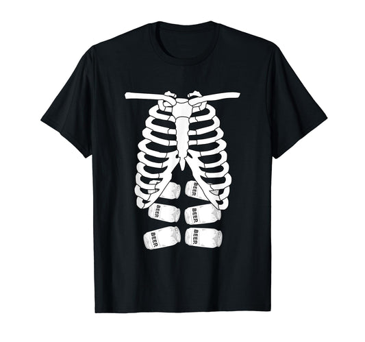 Skeleton Rib Cage Six Pack Beer Halloween Costume T-Shirt