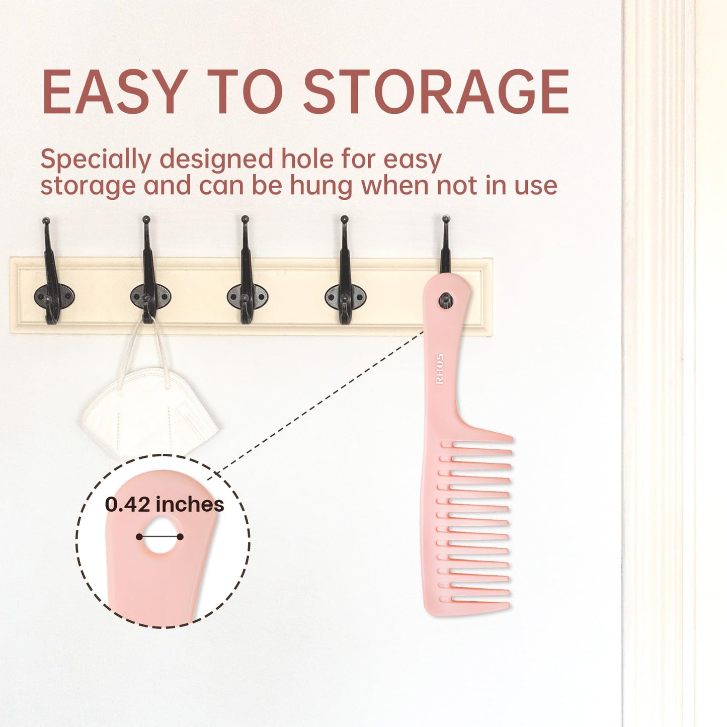 RHOS 3 Pieces Hair Comb Set for Women,Men-Wide Tooth Comb,Fine Tooth Rat Tail Comb,Medium Tooth Comb-Detangling Hair Combs for All Hair Types,Hair Styling Comb Set(Pink)