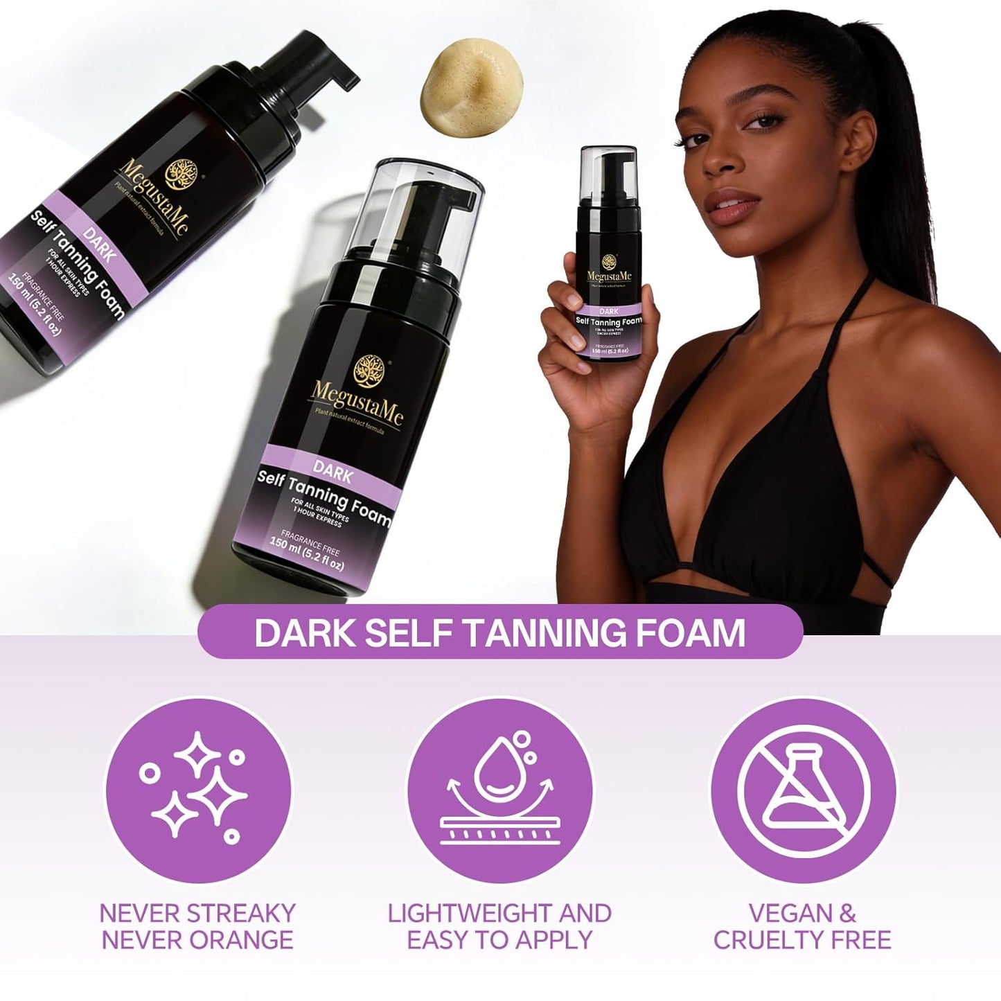 Skiennix Self Tanning Foam - Dark 1 Hour Express Tanner for Streak-Free Natural Bronze Glow | 150ml