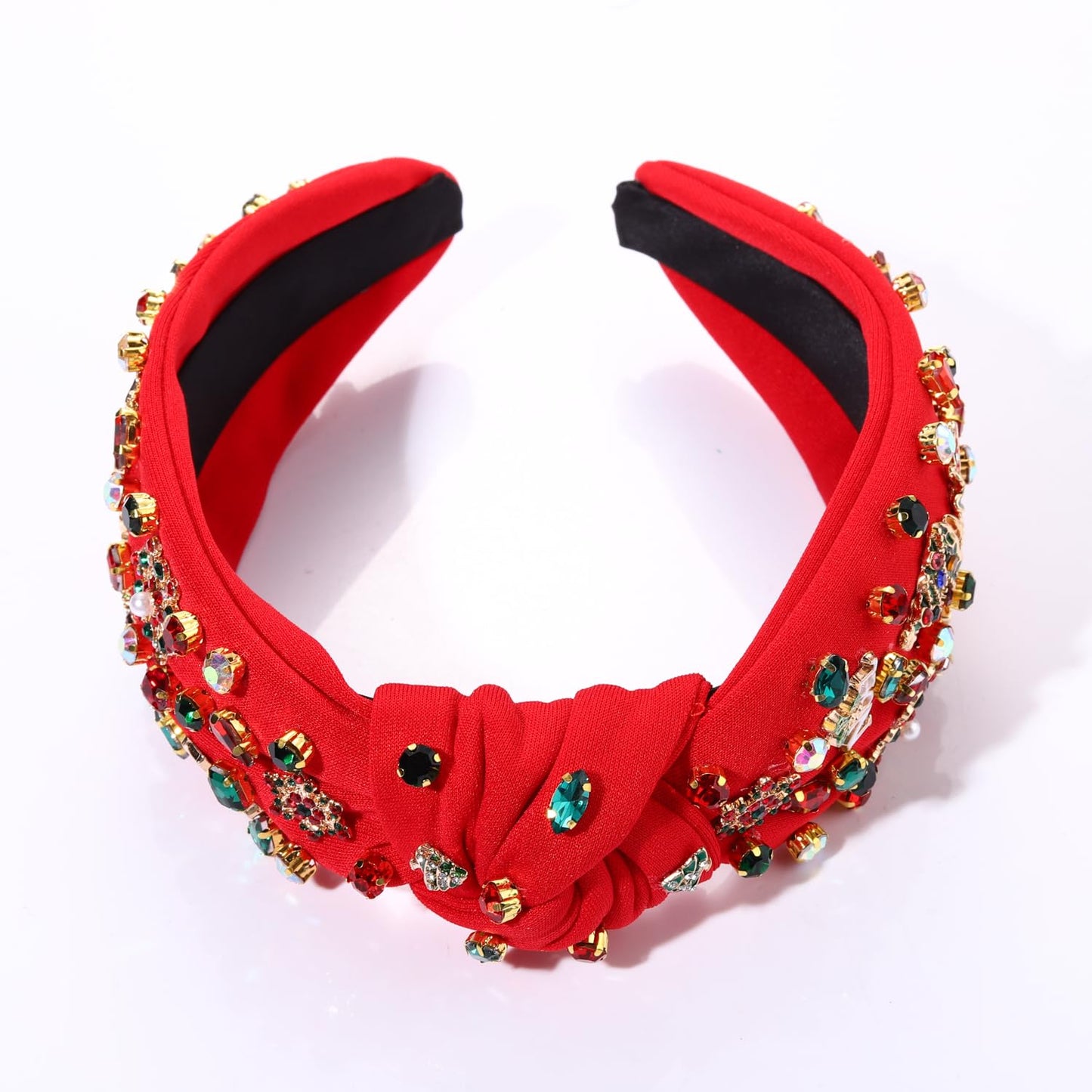 Christmas Holiday Headband for Women Christmas Accessories Reindeer Snowflake Candy Cane Knotted Headband Red Green Beaded Rhinestone Pearl Wide Top Knot Headband Xmas Plaid Hairband (Merry Christmas)