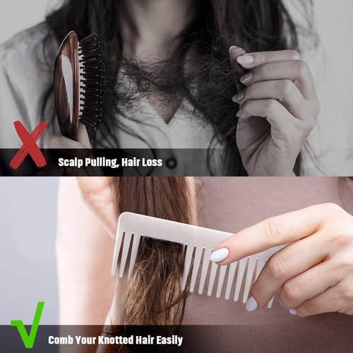 Patelai Wide Tooth Comb - Large Hair Detangler for Curly & Wet/Dry Hair | No Handle, White & Cyan