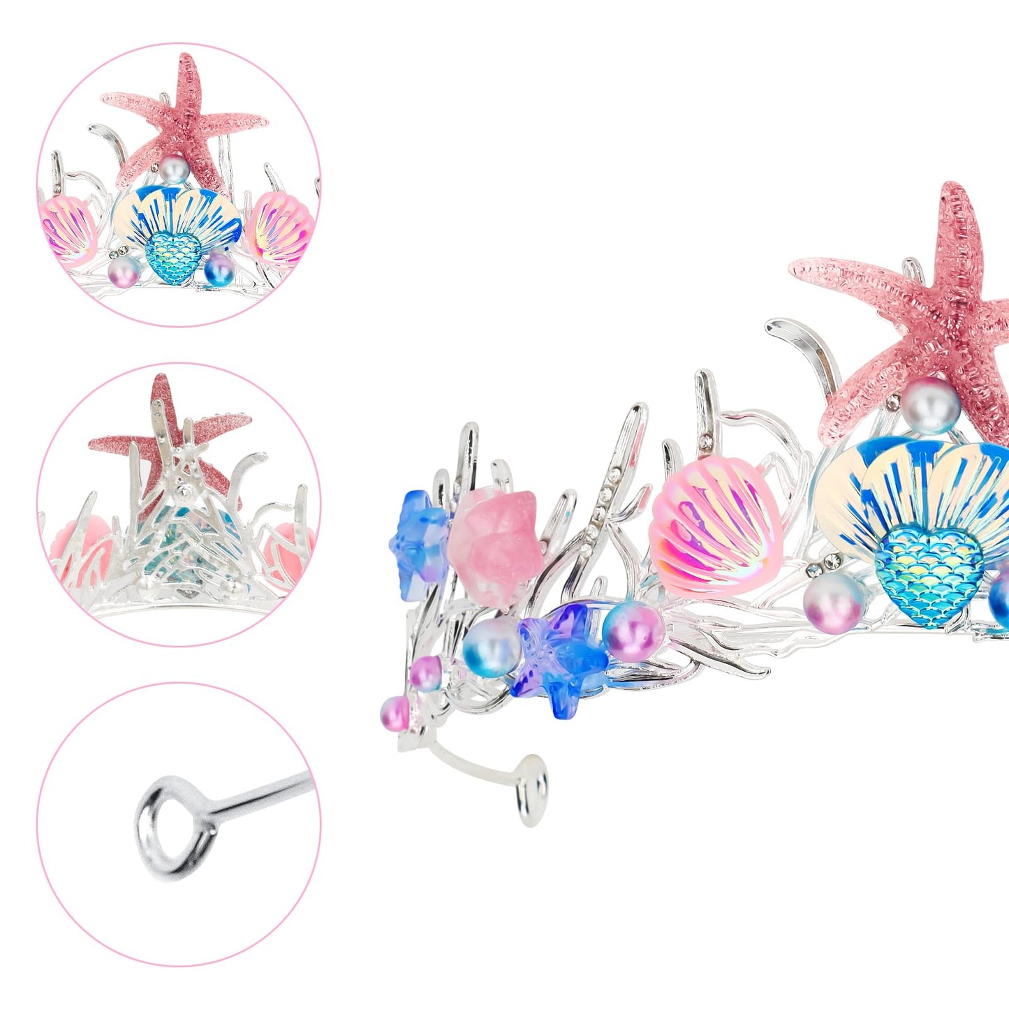 GAFATORY Pink Mermaid Crown and Sash for Women Birthday Crown and Sash for Birthday Princess Mermaid Adult Crown Ocean Theme Mermaid Birthday Decoration Birthday Gift Seashell Fishtail Crown Halloween