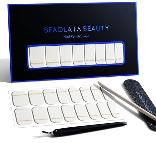 Beaolata Nail Polish Strips, 32PCS Salon Quality Wraps, Long Lasting Gel Nail Stickers for Women Easy Apply& Remove (White Frost on Cake)