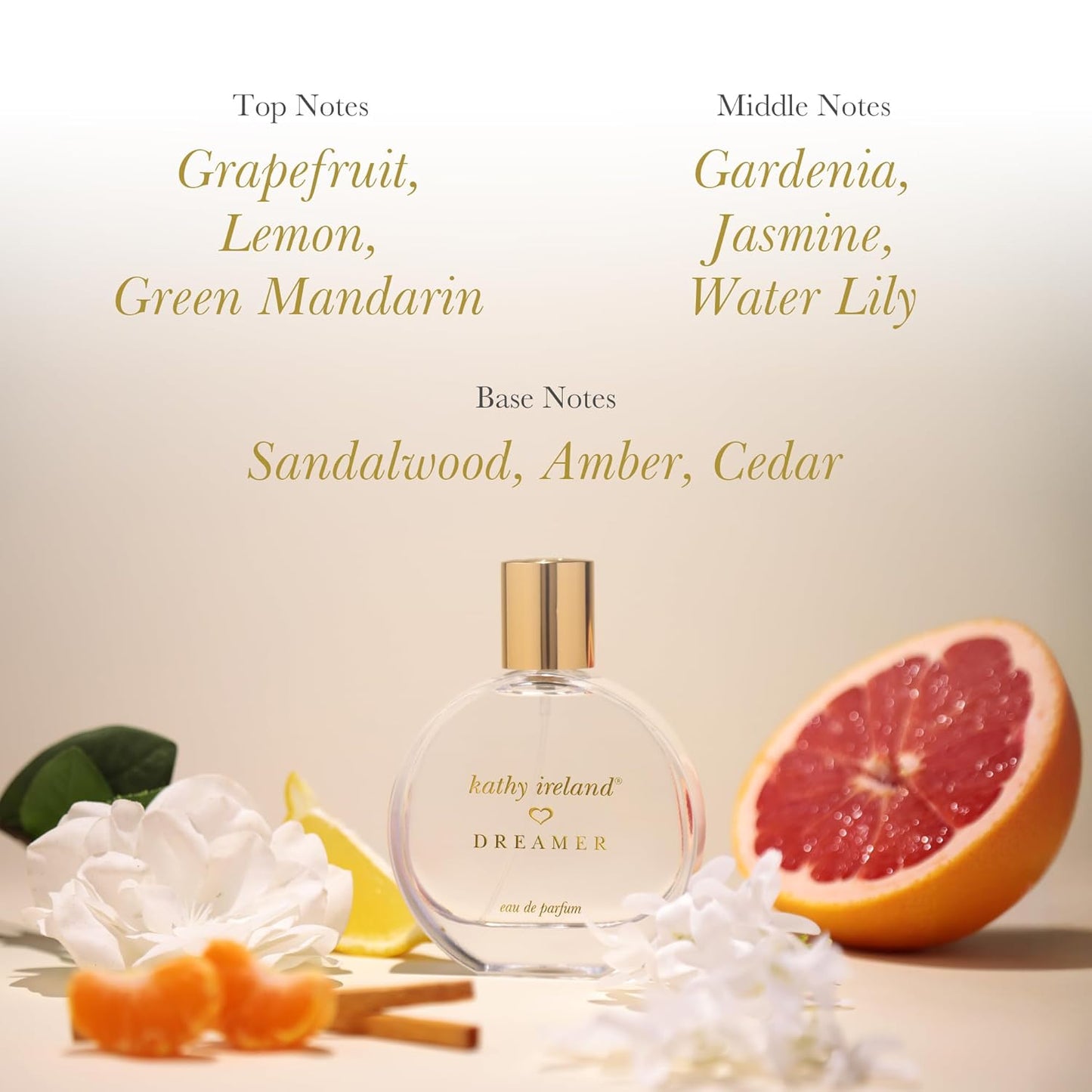 Kathy Ireland Dreamer Perfume - Citrus Floral Woody Eau de Parfum with Grapefruit & Gardenia - 3.4 oz
