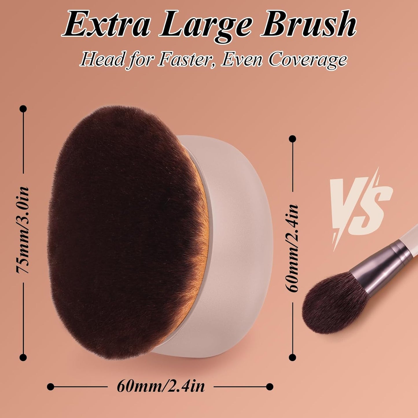 Skiennix 75MM Extra Large Self Tanner Kabuki Brush - Ultra Soft Vegan Bristles for Flawless Body Makeup | Khaki, Wet & Dry