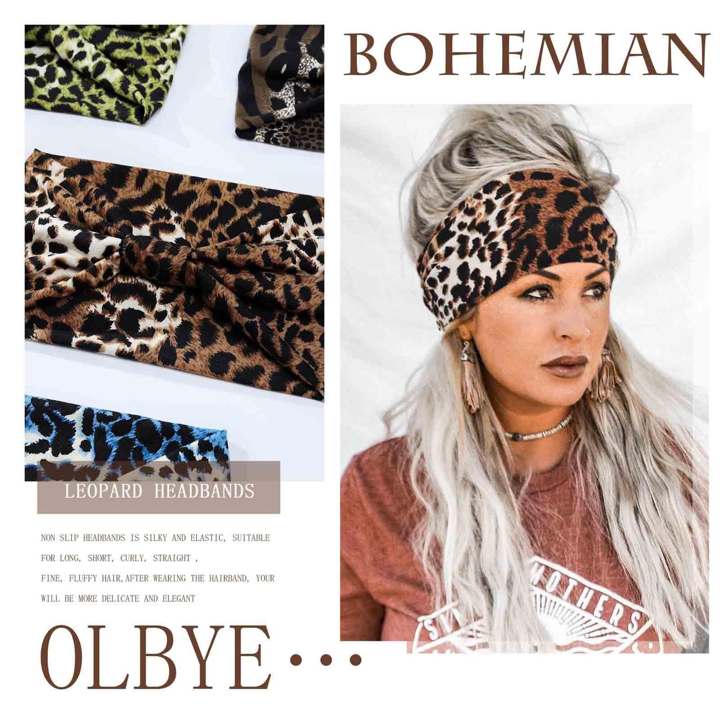 Olbye Headbands for Women Wide Boho Hairbands Knotted Turban Headband Tie Dye Non Slip Elastic Head Bands Floral African Workout Head Wraps Solid Color Yoga Sweatband Cotton Head Scarfs Bohemian Hair