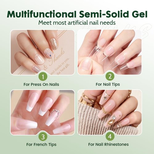 JODSONE Semi Solid Nail Glue for Press on Nails Newly Upgraded Quick Drying 10g for Nail Tips and Fake Acrylic Nails Tips Salon Art DIY at Home No Need U V Light Cured