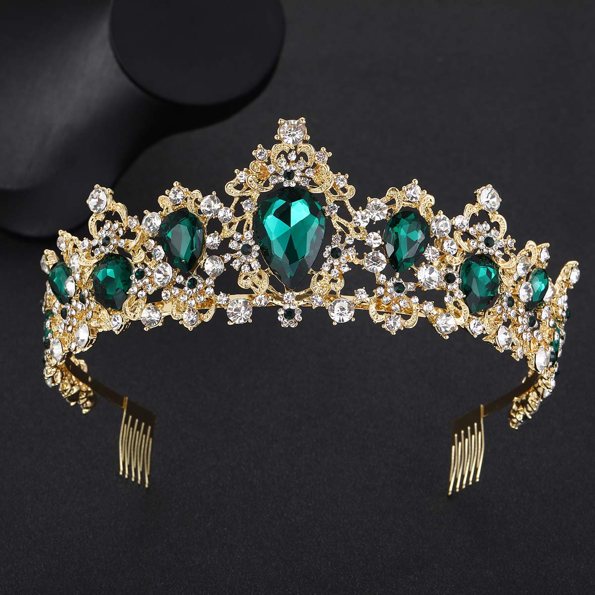 MACOIOR Rhinestone Tiaras and Crowns for Women - Pageant Crown with Comb Crystal Queen Bridal Tiara for Women or Girl Crystal Hair Accessories (Green)