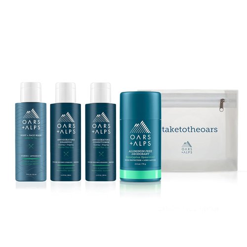 Oars + Alps Hair and Body Travel Kit for Men - TSA-Friendly, Sulfate-Free Shampoo, Conditioner & Deodorant | Alpine Tea Tree Scent