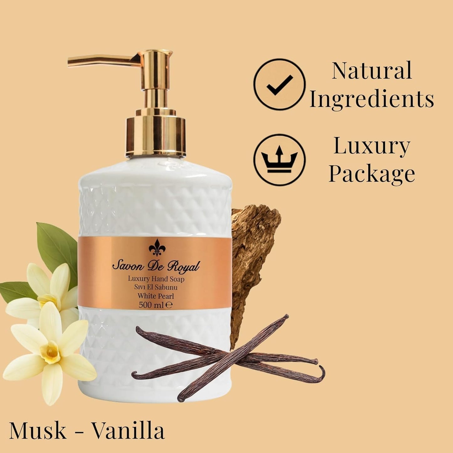 Skiennix Luxury Liquid Hand Soap - Musk & Vanilla Scent, Moisturizing Vegan Formula, 16.9 Fl Oz