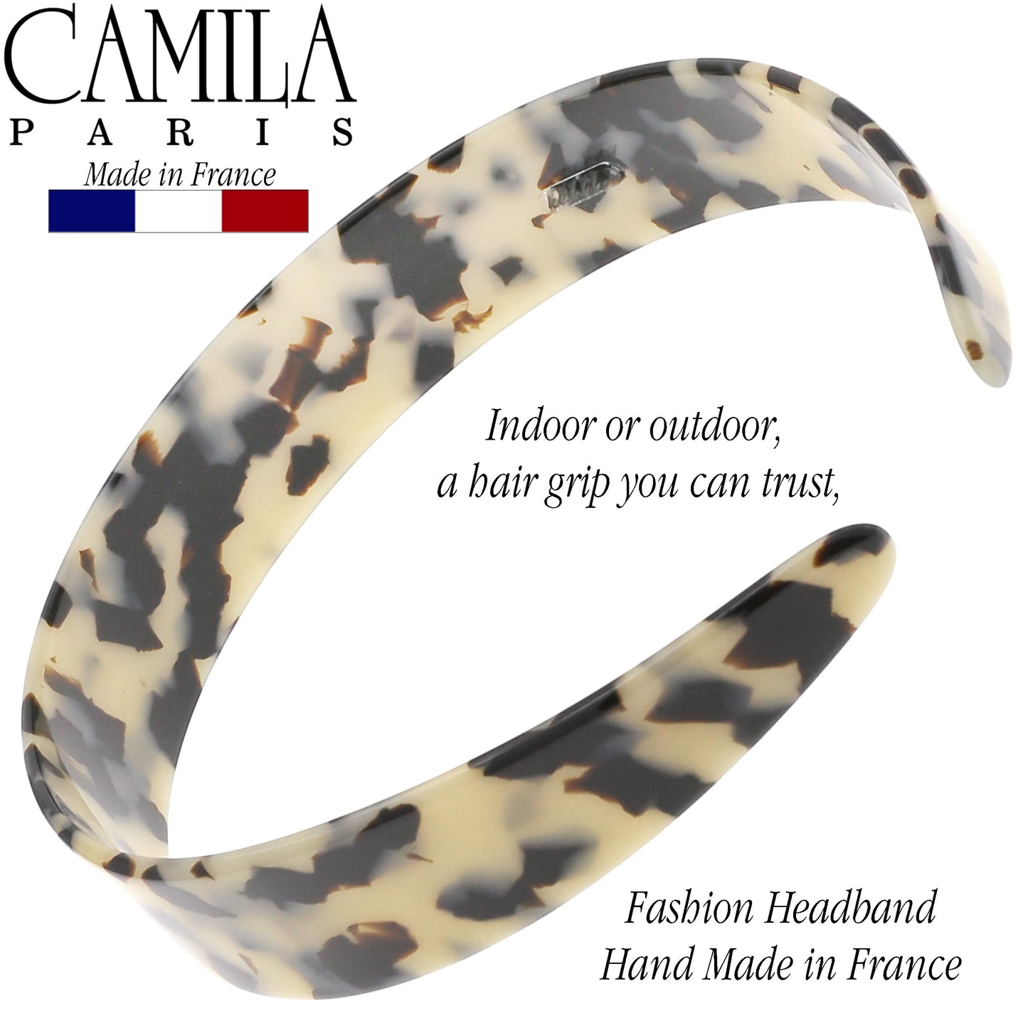 Camila Paris CP3464 French Headband for Women, Handmade White Tokyo, Strong Hold Grip Women's Hair Band, Ligth and Very Flexible, No Slip and Durable Styling Girls Hair Accessories, Made in France