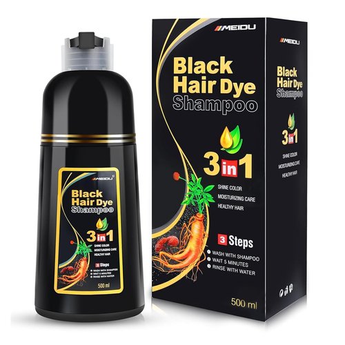 IIIMEIDU Black Hair Dye Shampoo - 3 in 1 Herbal Formula for Gray Coverage | 500ml for Men & Women