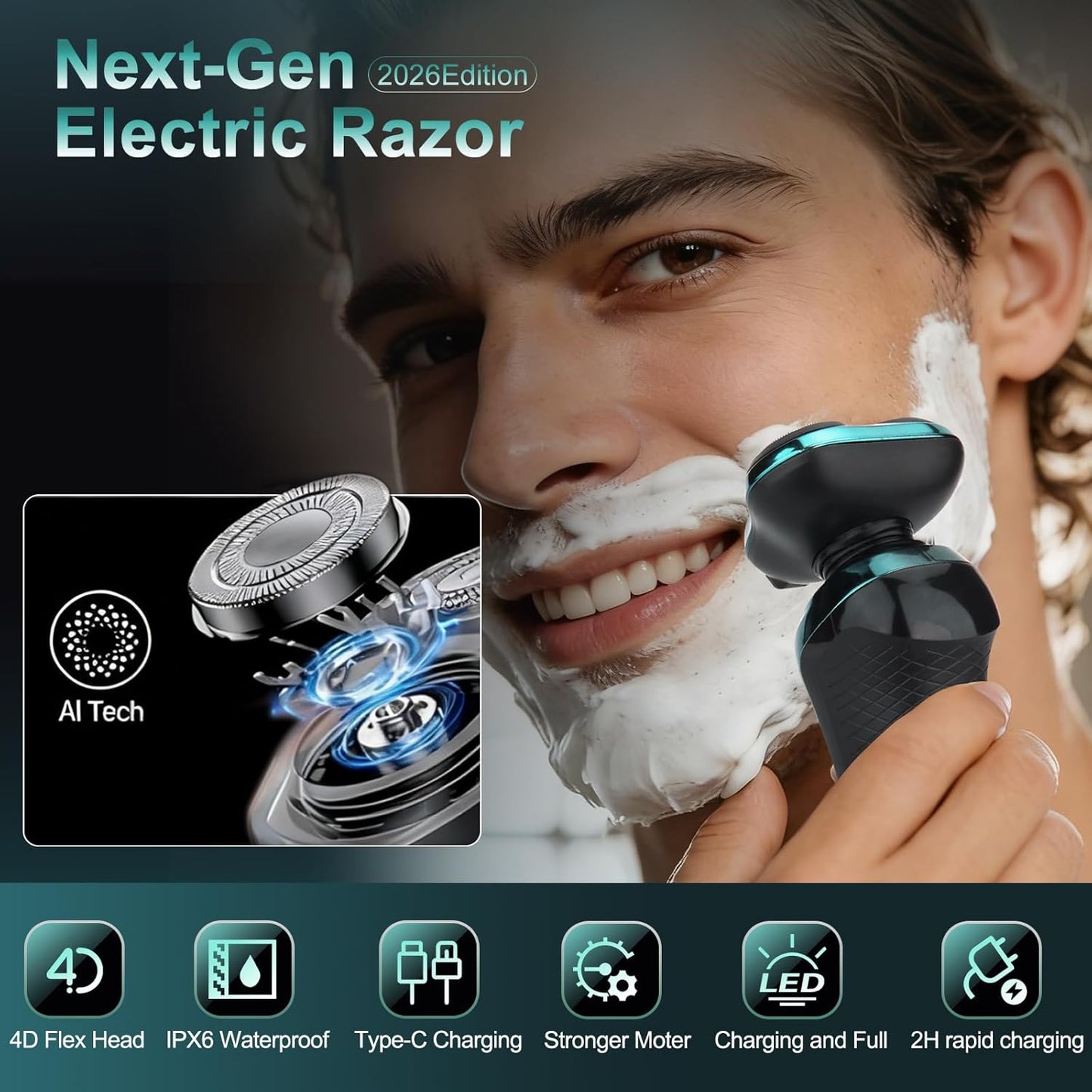 Skiennix Electric Razor for Men - Waterproof Rotary Shaver | Rechargeable Wet & Dry Travel Shaver