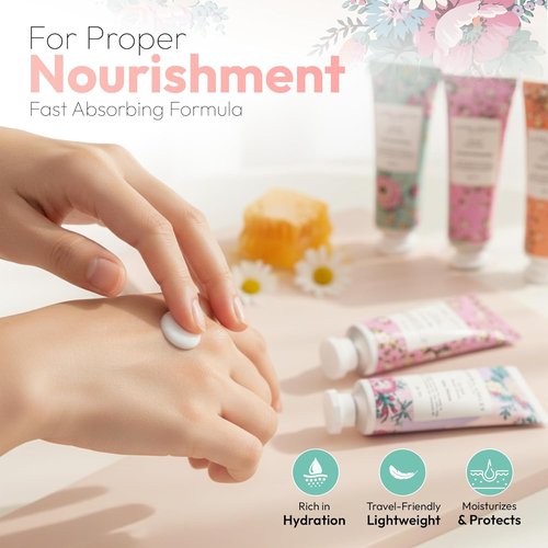 Laura Ashley Hand Cream Set - 7-Piece Moisturizing Lotion Collection for Dry Skin | Travel Size 30ml Each
