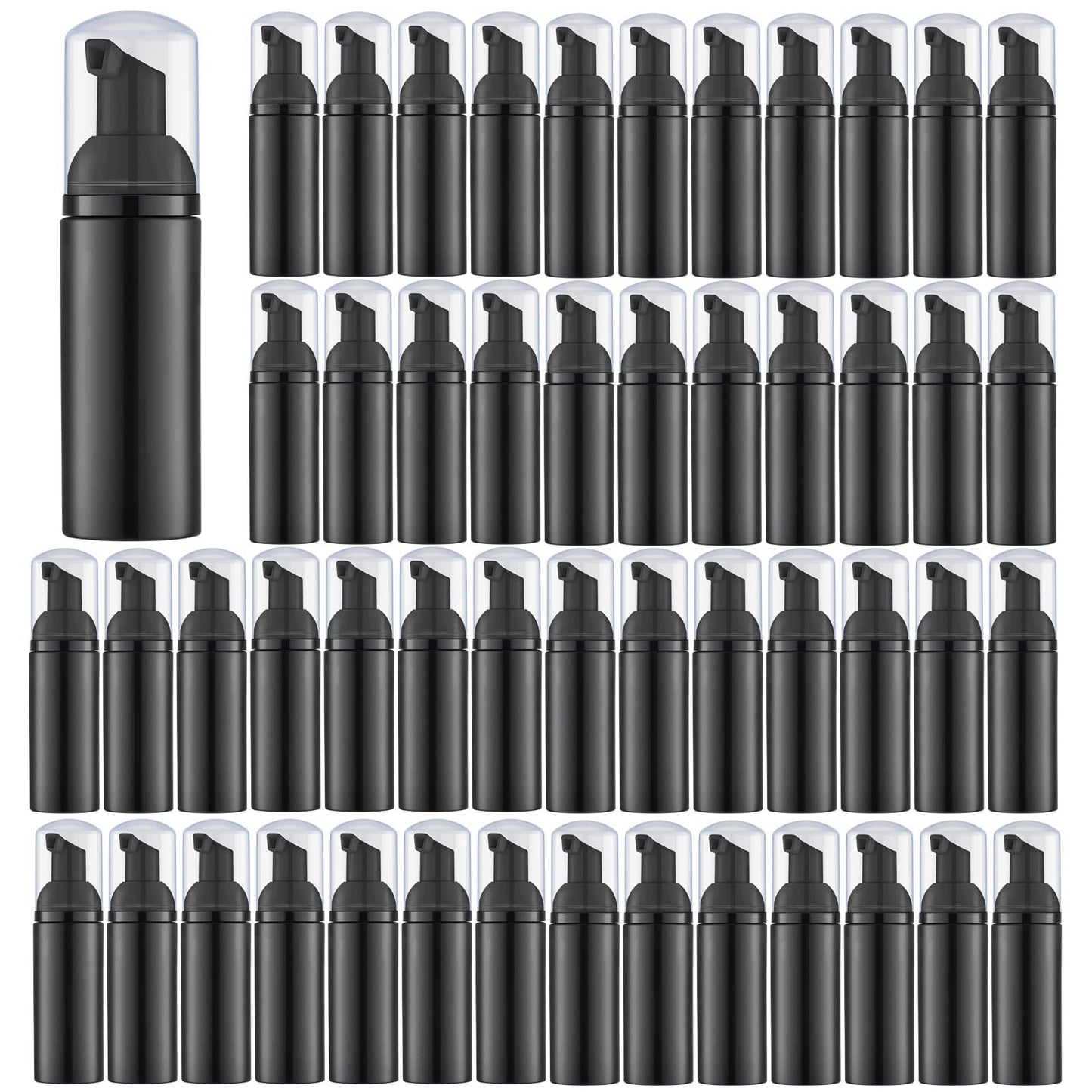 Lil Ray 50PCS Black Foam Bottle with Black Pump, Empty Travel Foaming Dispensers for Hand Soap,Lash Shampoo(2 Oz)
