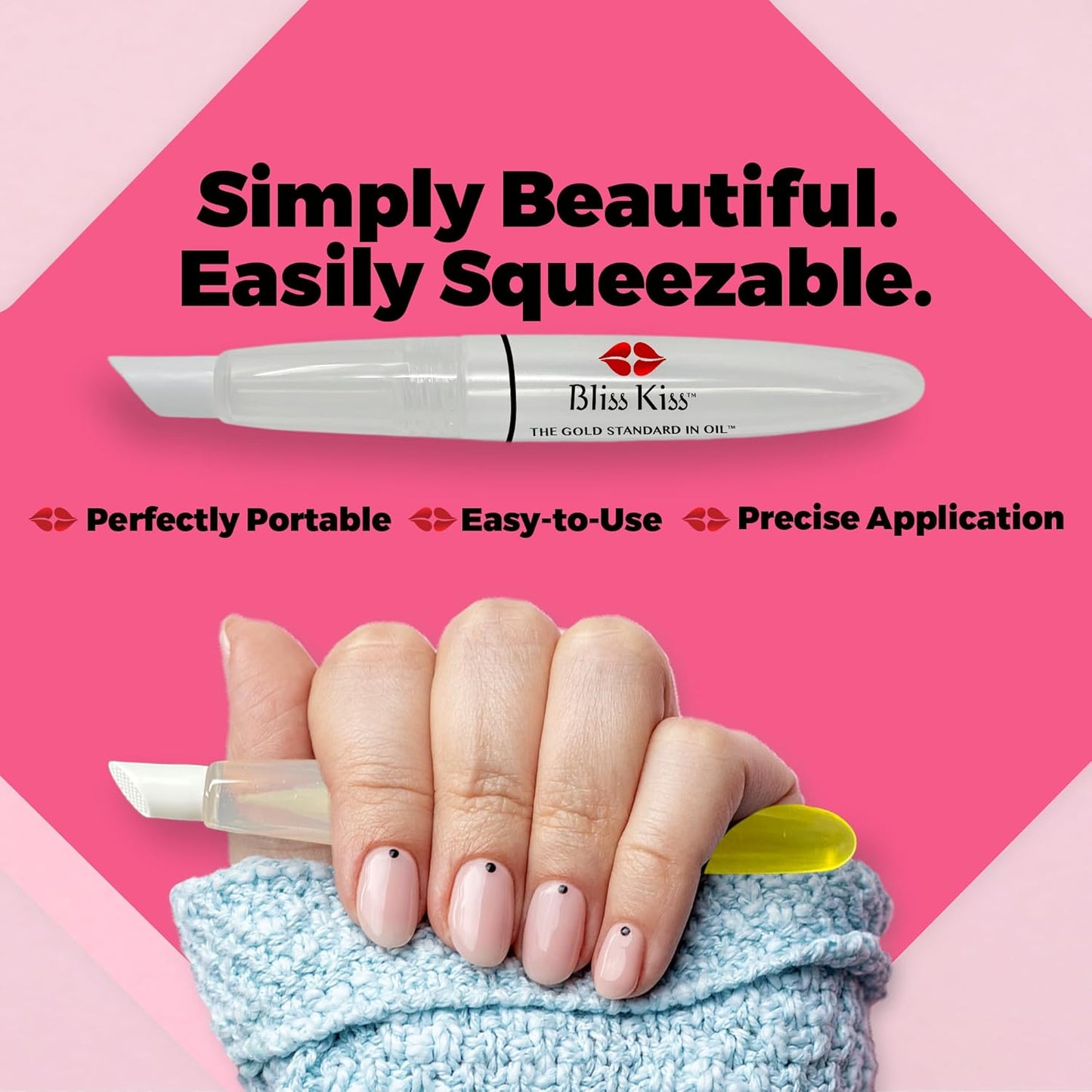 Bliss Kiss Refillable Cuticle Oil Pen - 8 ml Nail Oil with Soft Brush Applicator & Cuticle Pusher
