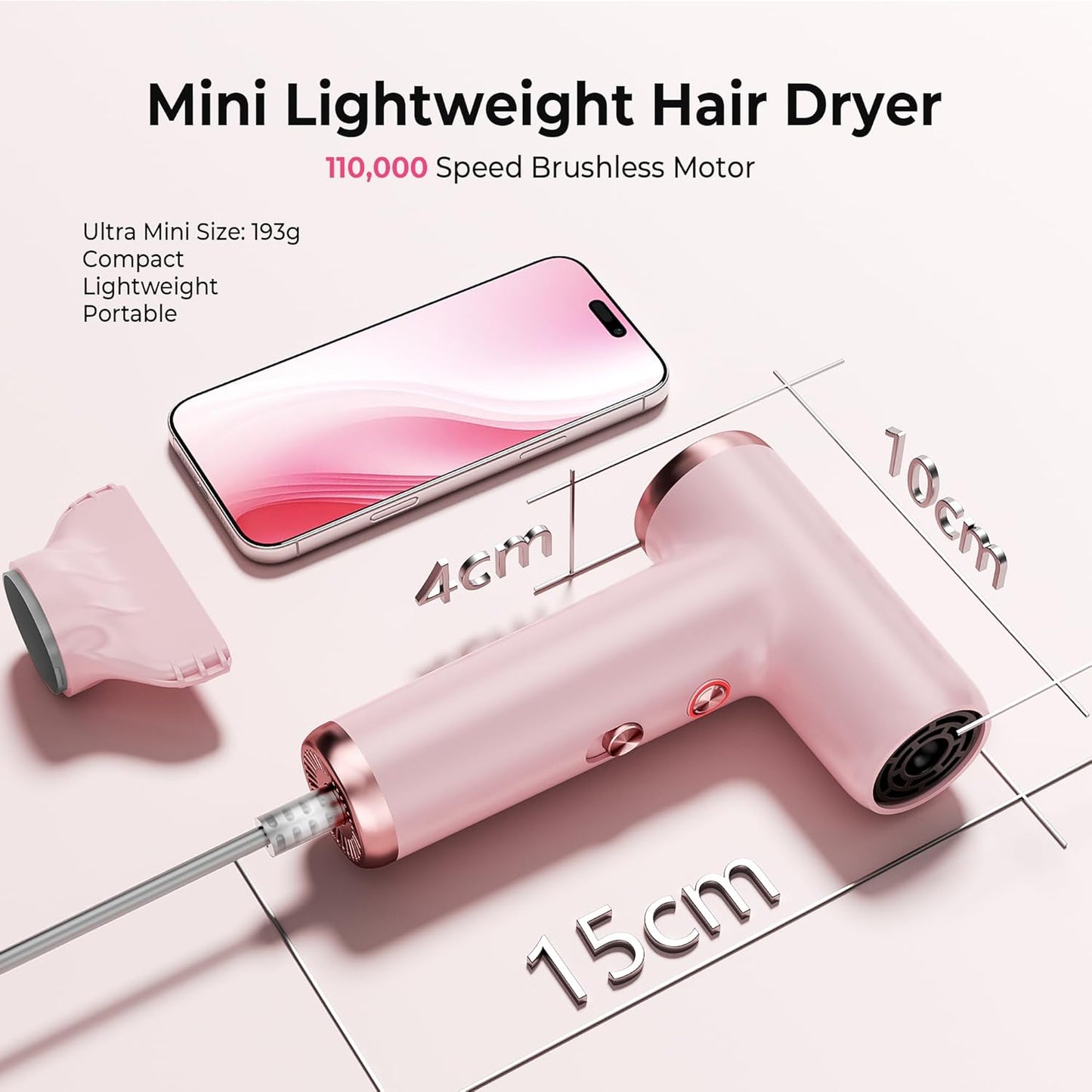 Skiennix Mini Hair Dryer - 4-Temp High Speed Ionic Technology | Lightweight & Portable for Travel