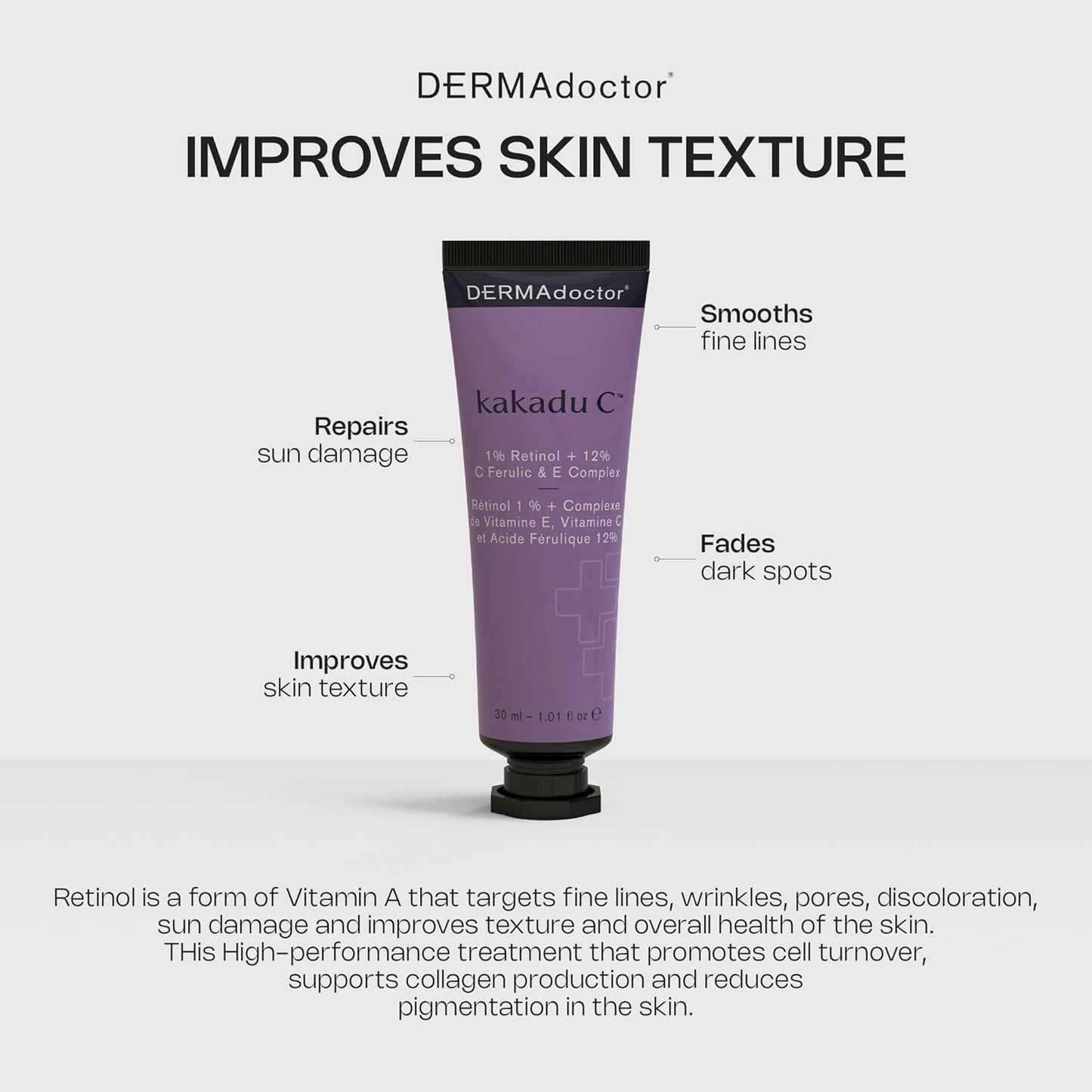DERMAdoctor Retinol Cream - Anti-Aging Facial Moisturizer with Vitamin C & E | 1% Retinol for Dullness & Fine Lines