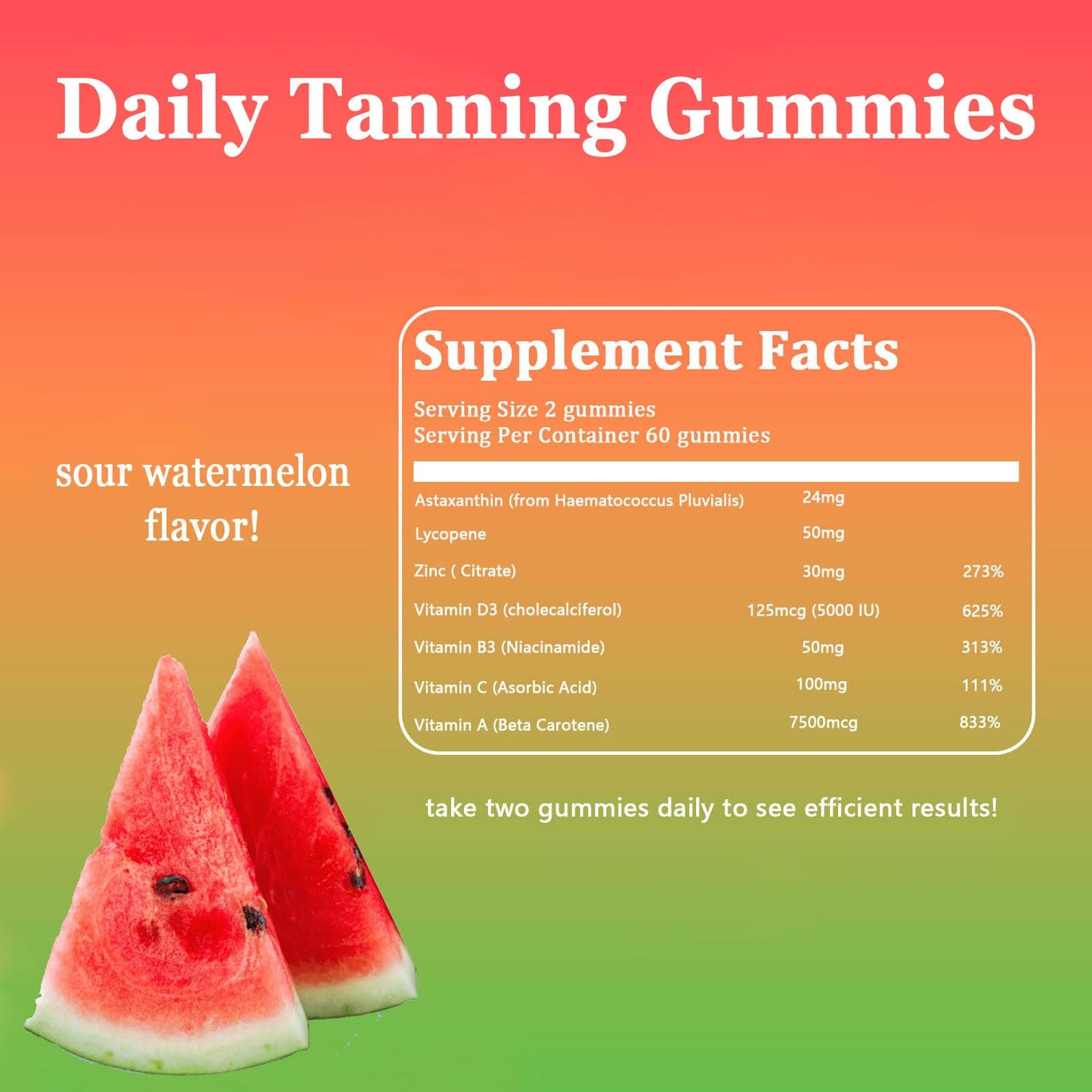 Tanning Gummies, Daily Tanning Gummies with Astaxanthin, Lycopene & Beta Carotene for Skin Health & Glow, Vegan, Non-GMO, 60 Count