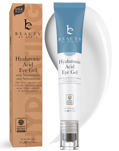 Beauty by Earth Under Eye Cream - Cooling Anti-Aging Hyaluronic Acid Eye Gel for Dark Circles, Puffiness & Wrinkles