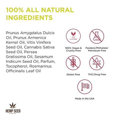 Hemp Seed Massage Oil - Nourishing & Moisturizing Formula | 8 fl. oz. | Vegan & Cruelty-Free
