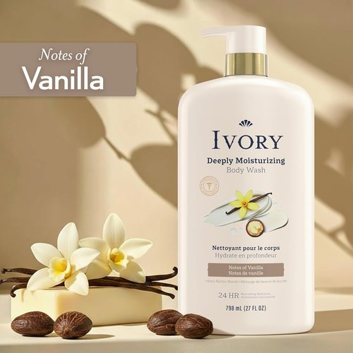 Ivory Body Wash - Deeply Moisturizing Formula with Shea Butter | 24hr Hydration for Itchy Dry Skin, 27 oz