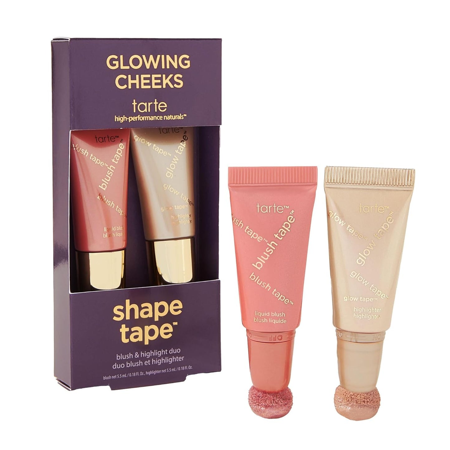 Tarte Glowing Cheeks Blush Tape & Glow Tape Duo - Buildable Cream Blush & Illuminating Highlighter, Vegan & Cruelty-Free