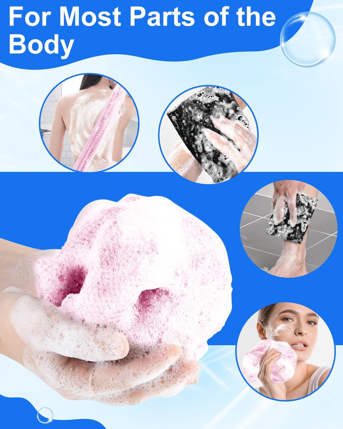 Skiennix Long African Exfoliating Net - 2 Pcs Nylon Bath Sponge Scrubber for Deep Cleansing