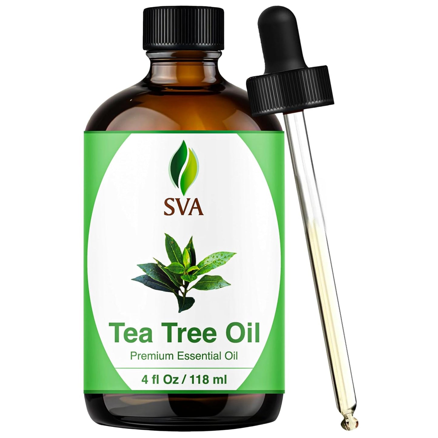 SVA Tea Tree Essential Oil - 100% Natural 4 Fl Oz for Hair, Skin Care, Aromatherapy & Massage