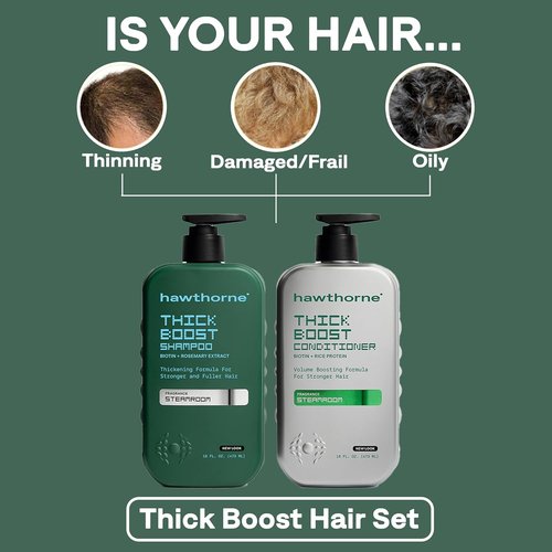 Hawthorne Thick Boost Shampoo & Conditioner Set - Biotin & Rice Protein for Men | 16 Fl Oz Each