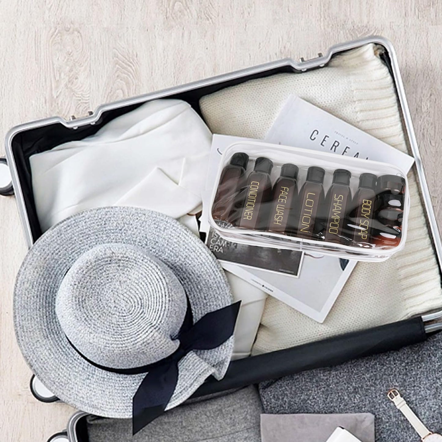 Cosywell Travel Bottles for Toiletries 10PCS Plastic Squeeze Bottles TSA Approved Travel Size Containers Leakproof Plastic Cream Jars Refillable Cream Lotion Travel Essential Toiletries