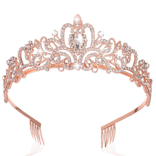 Kamirola - Gold Crystal Tiara Crowns For Women Girls Princess Elegant Crown with Combs Women's Headbands Bridal Wedding Prom Birthday Party Headbands for Women… (RoseGold)